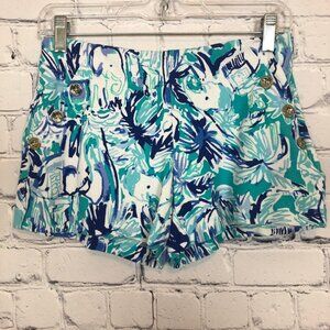 Lilly Pulitzer Marina Knit Shorts Size 2 Tropical Turquoise Elephant Appeal